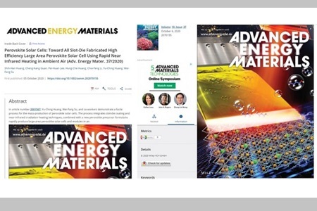 Professor Huang’s research is accepted by Advanced Energy Materials, the leading journal in the research area of energy, and featured on its cover page.