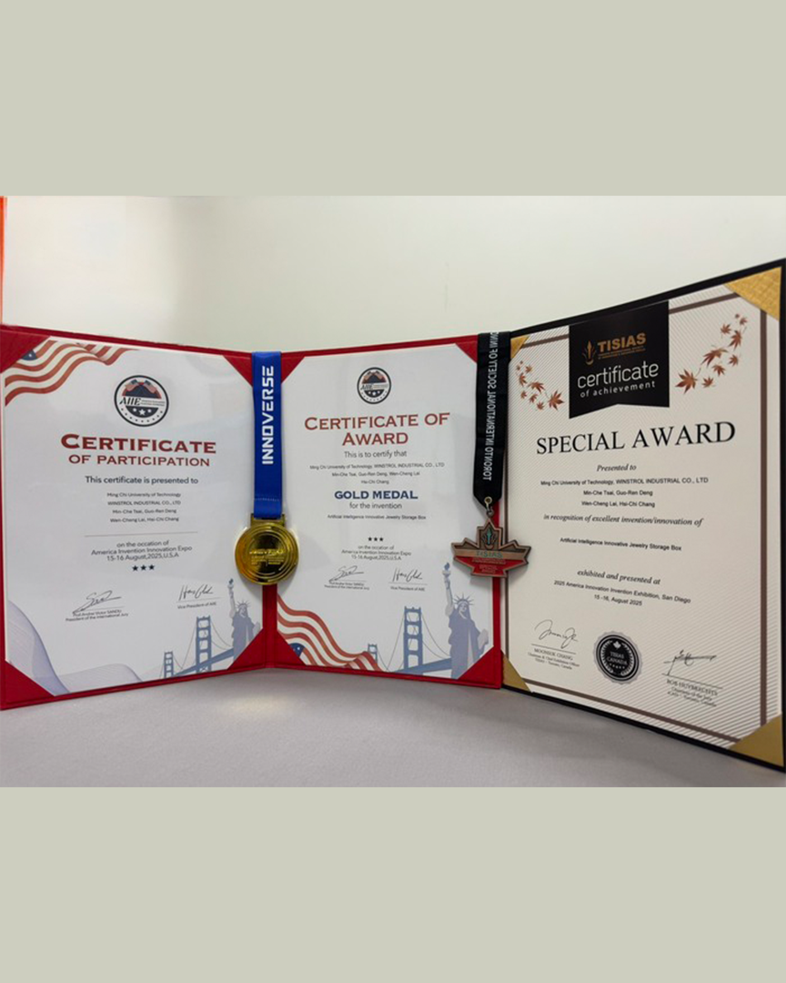 Congrats! Prof. Wen-Cheng Lai from the Department of Electronic Engineering, supervised Mr. M-C Tsai, Mr. G-R Deng, winning the gold medal in the " 2025 American Invention Exposition "!Image