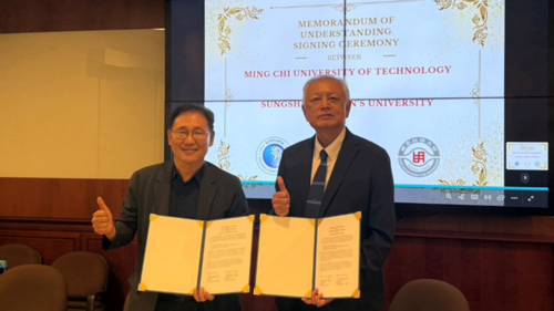 President Thu-Hua Liu of Ming Chi University of Technology (right) and President Seong Keun Yi of Sungshin Women’s University (left) pose for a photo after signing the Memorandum of Understanding.(Open new window/png file)Image