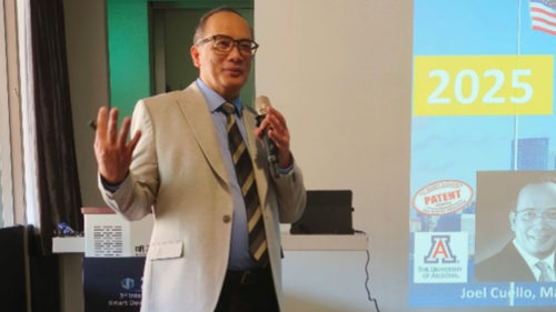 Dr. Joel L Cuello delivering his keynote speech(Open new window/png file)Image